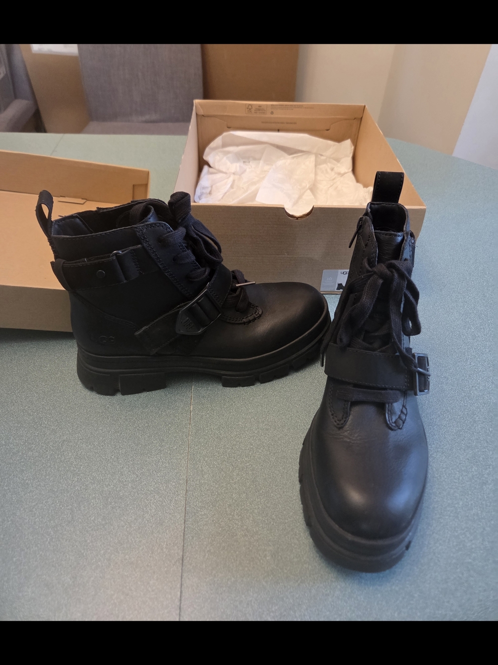 UGG Women's Black Combat Moto Boots with Lace & Strap
